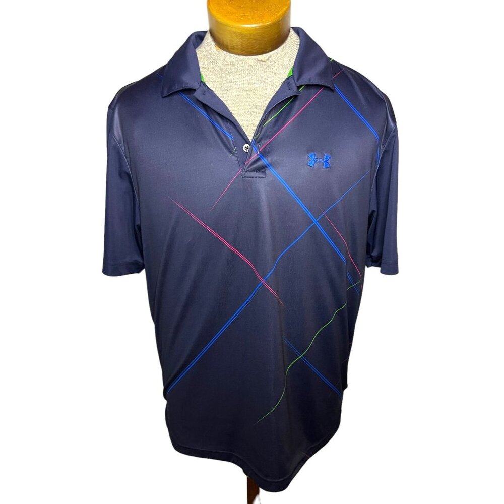 Under Armour Loose Fit Polo Top Navy Blue HeatGear Activewear Mens Size L